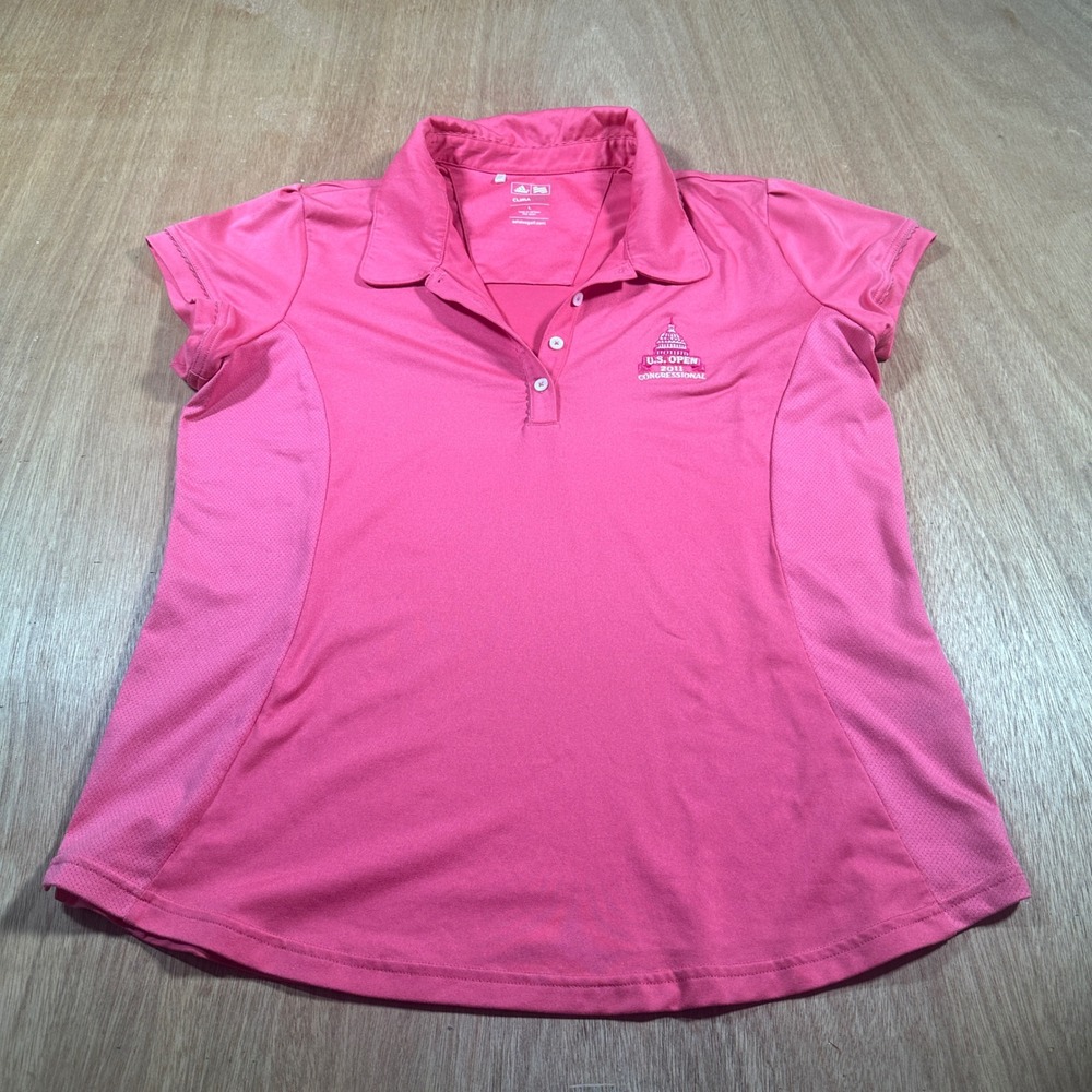 Adidas Polo Shirt Women Large Pink 2011 US Open Congressional ClimaCool Golf Tee